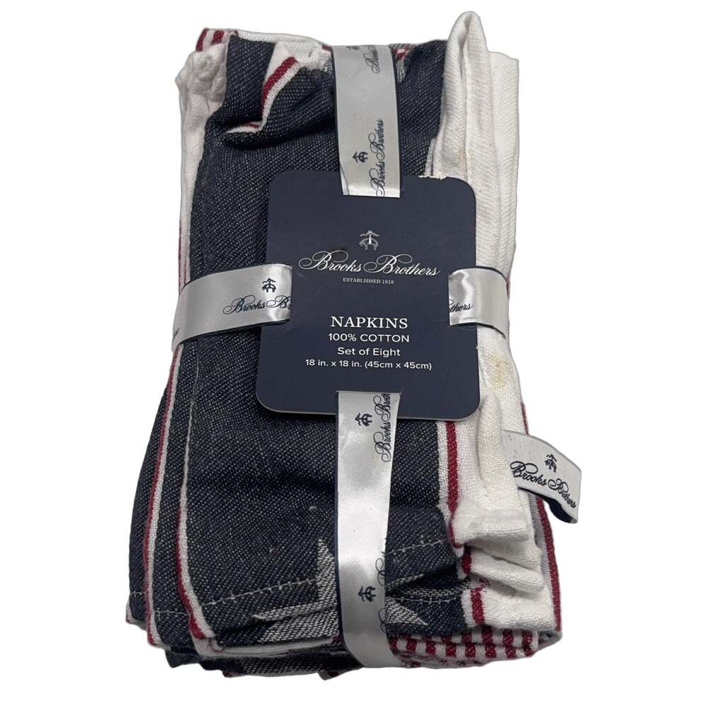 Brooks Brothers Napkins Set of 8 Cotton Striped Table Linens Preppy Americana